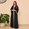 Ethnic Clothing Spring Summer Moroccan Kaftan Muslim Women Dress Long Sleeve Loose V Neck Gold Stamp Dubai Robe Abayas Modest Outfits 2023