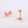 cute pink heart shape plain stud earring gold colorful enamel oil drop stainless steel jewelry for children women girls