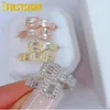 Trouwringen Iced Out Bling Vierkant Hart CZ Verstelbare Maat Ring Goud Zilver Kleur Micro Pave Hip Hop Heren sieraden 231205