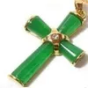 Hermoso colgante de cruz de jade verde y collar Chain321K