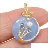 Pendant Necklaces Pendant Necklaces Natural Stone Pendants Gold Line Winding Round Shape Semi-Precious Charms For Jewelry Making Diy N Dhl8V