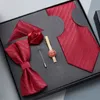 Галстуки-бабочки, 5 шт., бордовый галстук на молнии, мужской формальный деловой повседневный корейский вариант свадебного квадратного шарфа с бантом жениха, зажим 231204