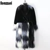 Dames Bont Imitatiebont Nerazzurri Winter Lang Warm Kleurrijk Patchwork Imitatiebont Warpjas Dames Riem Oversized Koreaanse mode Kleding Street chic 231204