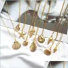 Pendant Necklaces Fashion Gold Color Alloy Cowrie Shell Necklace For Women Conch Chain Pendant Summer Jewelry Starfish Collar Drop Del Dhgcm