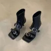 Sandali da donna neri scarpe con tacco basso per donna cintura con fibbia stivaletti con cerniera sexy tacchi alti estivi open toe