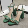 Designer women high heels sandals leather party fashion metal double buckle summer sexy lady chunky heel dress shoes