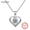 YHAMNI Original 100% 925 Sterling Silver Jewelry 6mm CZ Diamant Heart Pendant Necklace For Valentine's Day Gift of Love XDZ24202I