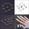 Band Rings Vintage Punk Knuckle Boho Midi Ring Set 9 Pcs/Set Mermaid Tail Compass Yoga Hollow Carved Wedding Drop Delivery Jewelry Dh6R0