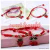 Łańcuchowe ręcznie tkane bransoletki wiśniowe urocze czerwona linka Do przyjaźni biżuteria dla dziewcząt słodkie owoce Pendan Akcesoria mody R231205