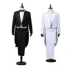 Men's Suits Blazers Tailcoat Suits Men Vest Jacket White Tail Coat Chorus Tuxedo Floral Stage Costume Singer Performer Magician Host Outfits 231205