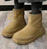 Klassieke mode dames snowboots effen kleur lederen platform antislip dameslaarzen winter nieuwe casual pluche warme halfhoge laarzen