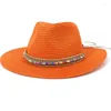 Szerokie brzegowe czapki HT3653 Spring Summer Sun Hat Women BEADS Zespół Fedoras Panama Ladies Strraw Vacation Cap Famel Filppy