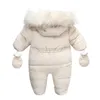 Rompers Winter Baby Jumpsuit Thick Warm Infant Hooded Inside Fleece Rompers born Boy Girl Overalls Outerwear Kids Snowsuit 231204