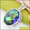 Pendant Necklaces Luckyshine 12Pieces Fashion Jewelry Wholesale 925 Sier Classic Royal Style Rainbow Blue Oval Mystic Topaz Crystal Pe Dhn6Y