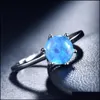 Solitärring Luckyshine 6 Teile/los Royal Style Runder Blauer Feueropal Edelstein 925 Silber Damen Eheringe Familie Freund Urlaubsgeschenk Dhji0