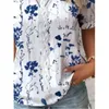 Blusas femininas camisas elegante blusa impressa manga curta 2023 verão escritório ladyv pescoço renda painel camisa sxxl 231204
