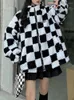 Damenjacken PU-Lederjacke Frauen Winter Warm Dicke Fleece Schachbrettmantel Weibliche Koreanische Mode Doppelseitige Abnutzung Reißverschluss Oberbekleidung
