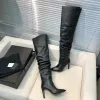 Calfskin Leather Over the Knee-length boots Stiletto heels Fashion thigh high boot Button closure Almond Toes luxury heels designers women shoes factory shoes