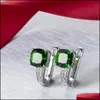 Hoop Huggie LuckyShine 12 Par Mother Gift Jewelry Round Shaped Emerald Gemstone 925 Sier Greem Zircon Hie Earrings Wholesale Drop Dhih4