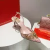 Rene Caovilla Sandalo slingback in cristallo Décolleté con strass scarpe tacchi a spillo Designer di lusso per feste Abito da sposa Scarpe da cena 7,5 cm 9,5 cm Con scatola