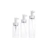 Refillable Bottle PET Plastic Transparent Flat Shoulder Acrylic Lotion Spray Press Pump With Cover Empty Cosmetic Packaging Shampoo Shower Gel 115ml 155ml 195ml