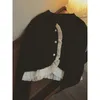 Cardigan tricoté en dentelle pour femme, col en v, boutons en perles, vent doux, Style français, manteau à manches longues, automne hiver