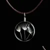 Pendant Necklaces Dandelion Chokers Crystal Glass Ball Clover Strip Leather Necklace Long Dried Flowers Locket Drop Delivery Jewelry Dhtit