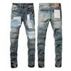 Mens Purple Jeans Designer Fashion Distressed Ripped Bikers Womens High Street Brand Patch Hole denim Cargo For Men Black Pants RGUP