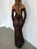 Casual Dresses Women S Y2K Sheer Lace Maxi Dress Long Sleeve See Through Bodycon Sexy Party Club