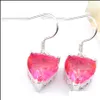 Dangle kroonluchter Luckyshine 6 paar 925 Sier roze hart bi-gekleurde toermalijn voor vrouwen haken oorbellen sieraden nieuwe vakantie cadeau Dro Dhi85