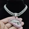 Pendant Necklaces Hip Hop Bite Lip Shape Necklace With 13mm Crystal Cuban Chain Iced Out Bling Hiphop Fashion Jewelry For Men WoPe223I