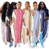 Vestidos de mulheres novas faixas de malha de malha dividida vestidos longos vestidos de manga curta de tricô mulheres kaftans