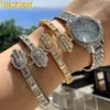 Kette vereisere Blingaugen des Engels Fatima Armband Cz Zirkon Hamsa Hand eröffnete Armreif für Männer Frauen Hip Hop Luxusschmuck 231205