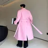 Herrgrenar Noymei Windbreaker Autumn/Winter Korean Style All-Match Thicked Double Breasted Pink Wool Coat Fashion Men Trench WA3168 231204