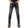 Jeans masculinos 2023 chegada de alta qualidade casual magro elástico preto homens lápis calças skinny arranhado 818