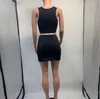 Women Two Piece Dress Summer New Fashion Letter Print Sleeveless Tank Top Crop And Mini SKirt Set Sexy Bodycon Matching