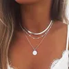 Kettingen Stralen Zon Meerlaagse Ketting Vergulde Legering Hals Hanger Choker Sieraden Cadeau Voor Vrouwen Gouden Slivery SWD889260Y