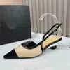 Slingback di marca di alta qualità sandali patchwork in pelle da donna comodi cinturino alla caviglia a punta con fibbia casual Scarpe firmate di lusso con tacco spesso