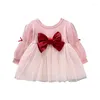 Girl Dresses Born Baby Girls Dress Long Sleeve Spring Autumn Bow Lace Princess For Clothes 0-3y