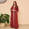 Ethnic Clothing Spring Summer Moroccan Kaftan Muslim Women Dress Long Sleeve Loose V Neck Gold Stamp Dubai Robe Abayas Modest Outfits 2023