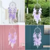 Dekorativa föremål Figurer Dekorativa föremål Figurer Purple Dream Pendant Feather Wind Chime Creative Wall Decoration Girl Bedr DHFRN