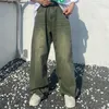 Męskie dżinsy houzhou zielone lung w trudnej sytuacji dżinsowe spodnie dżinsowe męskie spodnie na szerokie nogi mężczyźni streetwear retro ponadwymiarowy Hip Hop 231204