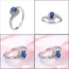 Solitaire Ring Bk 3 PCS/Lot Women Holiday Gift Jewelry Unique Blue Crystal Cubic Zirconia Gems 925 Sterling Sier Plated Wedding Party Dhkyd