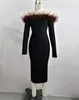 2024 Robe de mode pour femmes Robes de piste Camel Hair Designer Nouvelle robe de printemps pour femmes Noir à manches longues Une épaule longue robe de bandage