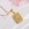 Bible 18k Yellow Gold GF Box Open Pendant Necklace Chains Crosses Jewelry Christianity Catholicism Crucifix Religious304S