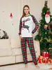 Одинаковые комплекты для всей семьи, рождественские пижамы 2024 года, пижамный комплект в клетку с принтом лося, детский комбинезон, рождественские пижамы 231204