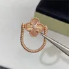 18K GOLD Luxury Clover Brand Rings for Women Girls NICE TONTATE Double SIDE RED STONE DAIMOND PLANVERS FLOWER LASER LOVE RING ANILLOS JOLLEDRY