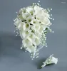 Bröllopsblommor 2023 Bouquet White Calla Lily Pe Waterfall Artificial Bridal Bouquets Women de Mariage