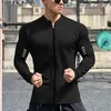 T-shirts pour hommes, chemise de sport à la mode, exercice de Fitness en plein air, fermeture éclair, manches longues, vêtements de sport musculaires