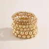 6 pièces ensemble 6MM 8MM 10MM couleur or perles Bracelet pour femmes déclaration à la mode grand rond perlé à la main Bracelet bijoux de mode Bead261F